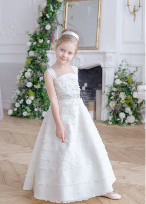 Cute Ivory Chiffon Strappy Flower Girl Dress